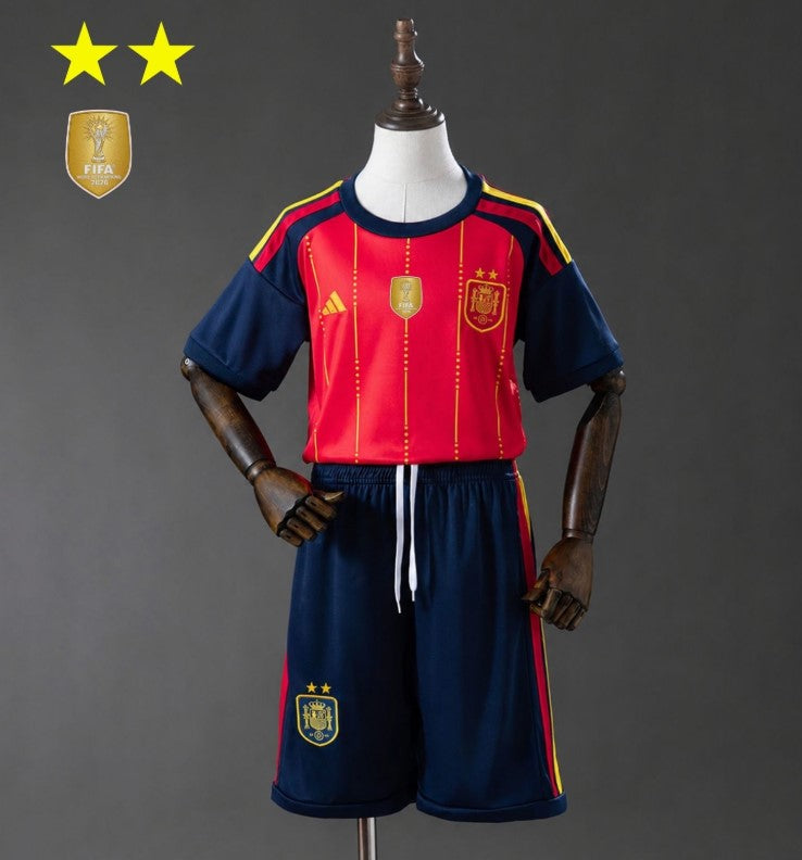 Camiseta y Pantalones para niños España Home  2026/27 - Bicampeón del Mundo ⭐⭐ - Con Parche