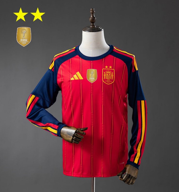 Camiseta Manga Larga España Home 2026/27 - Bicampeón del Mundo ⭐⭐ - Con Parche