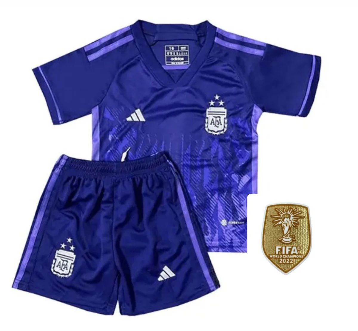 Camiseta y Pantalones para niños Argentina Away 22/23 - Con Parche de Campeón de la Copa del Mundo